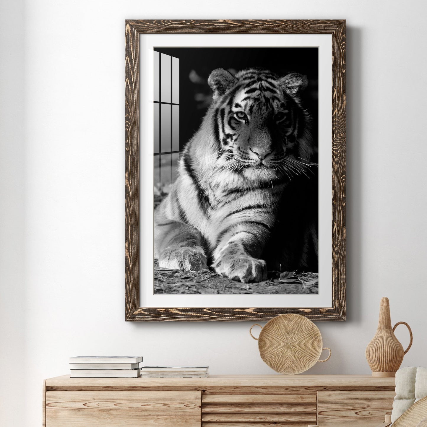 Tiger Repose - Premium Framed Print - Distressed Barnwood Frame - Ready to Hang