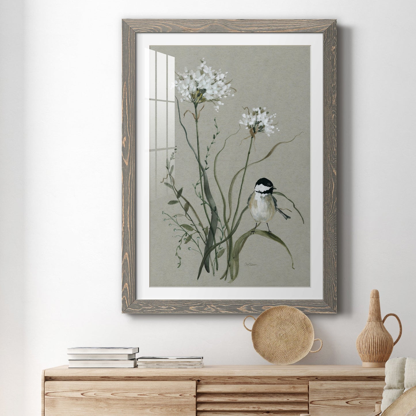 Bouquet of Grace Bird II - Premium Framed Print - Distressed Barnwood Frame - Ready to Hang