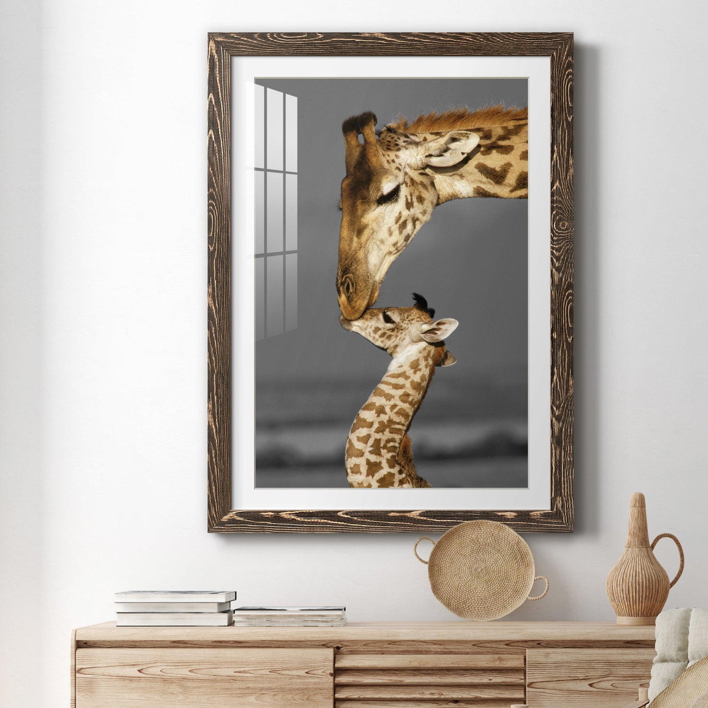 Masai Mara Giraffe Family - Premium Framed Print - Distressed Barnwood Frame - Ready to Hang