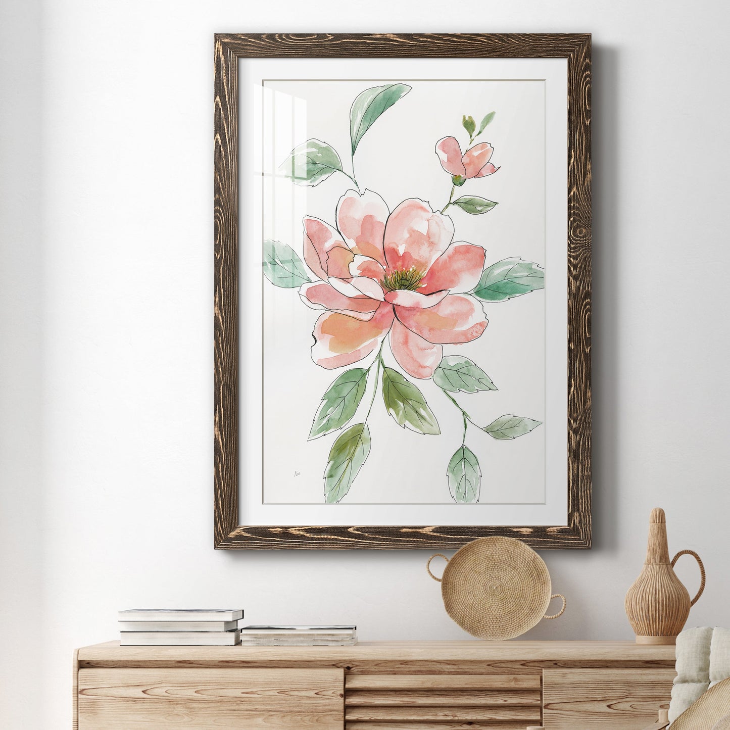 Peony Contour - Barnwood Framed Art Print