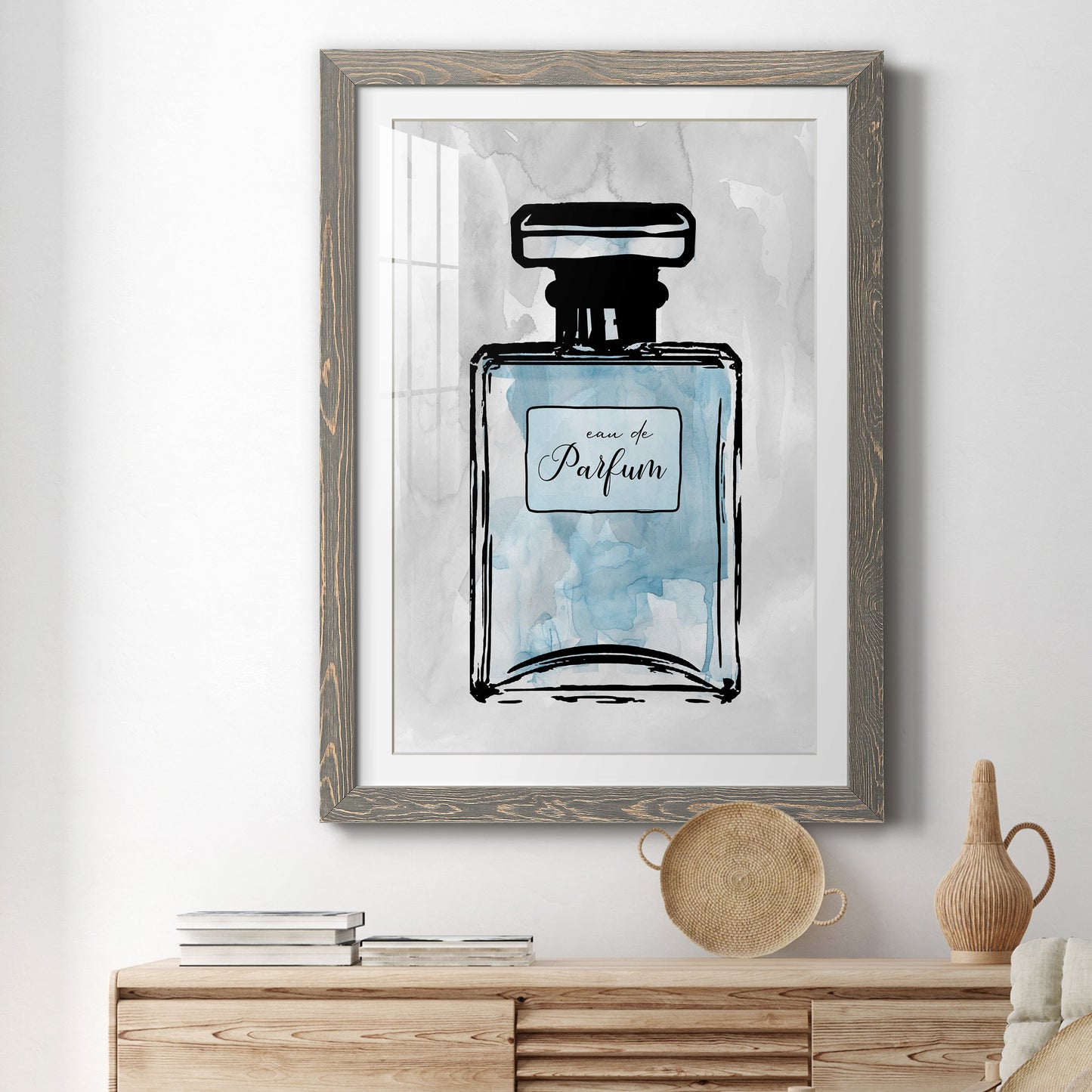 Blue Wash Perfume - Premium Framed Print - Distressed Barnwood Frame - Ready to Hang