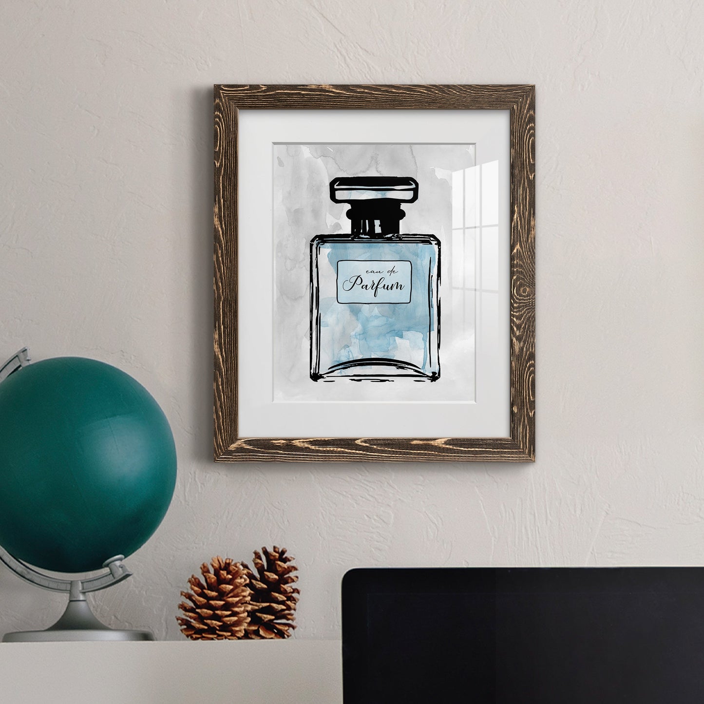 Blue Wash Perfume - Premium Framed Print - Distressed Barnwood Frame - Ready to Hang