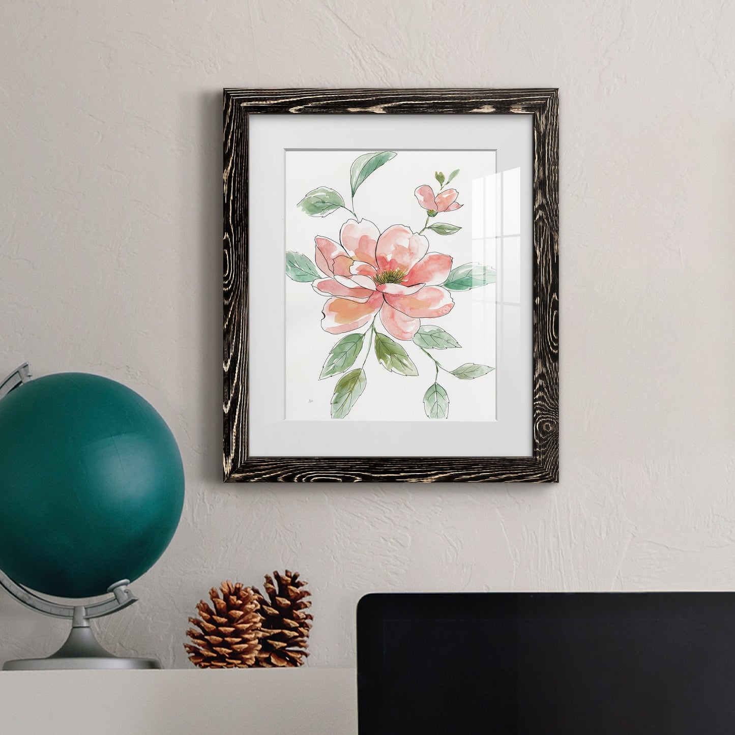 Peony Contour - Barnwood Framed Art Print