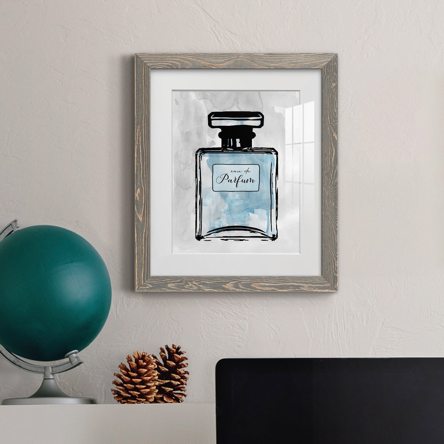 Blue Wash Perfume - Premium Framed Print - Distressed Barnwood Frame - Ready to Hang