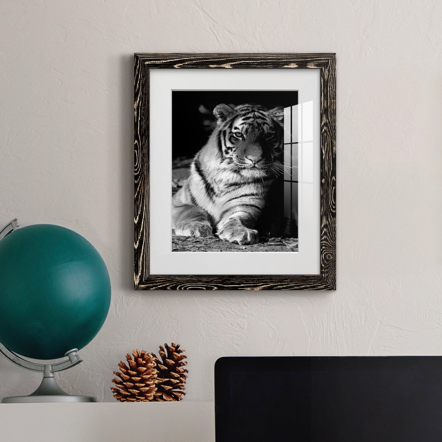 Tiger Repose - Premium Framed Print - Distressed Barnwood Frame - Ready to Hang