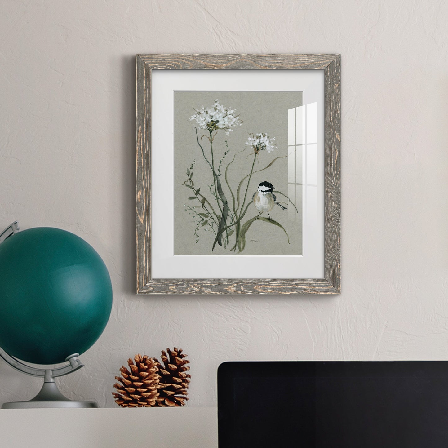 Bouquet of Grace Bird II - Premium Framed Print - Distressed Barnwood Frame - Ready to Hang