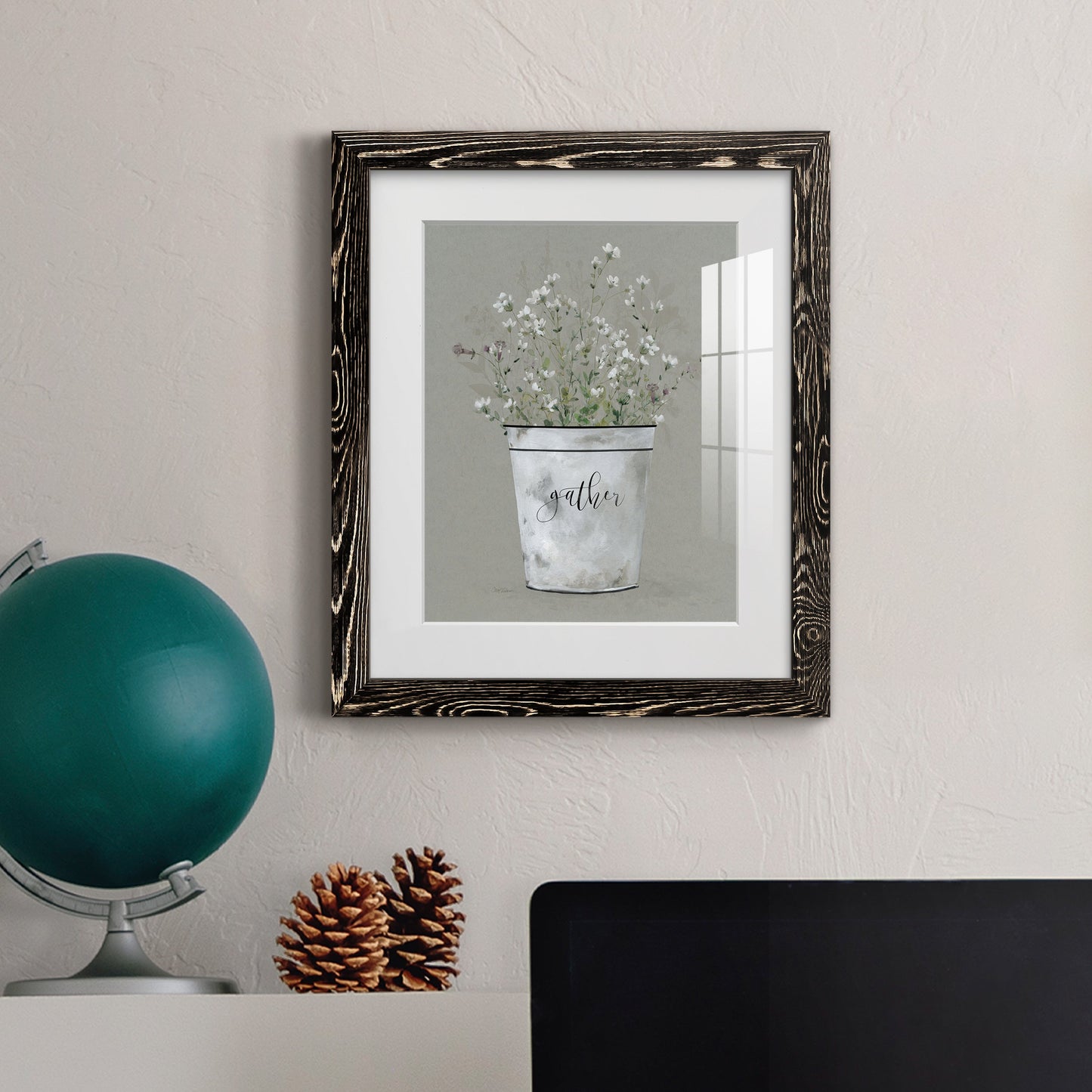 Bouquet of Grace Bucket Gather - Barnwood Framed Art Print