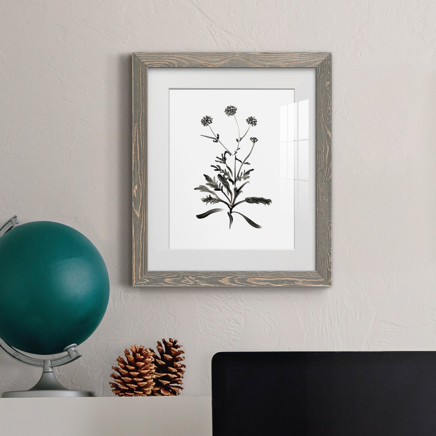 Inky Botanical I - Premium Framed Print - Distressed Barnwood Frame - Ready to Hang