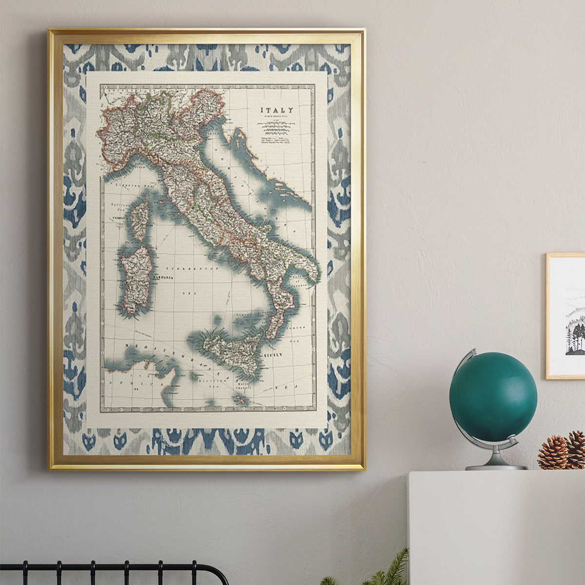 Bordered Map of Italy - Modern Framed Canvas Print