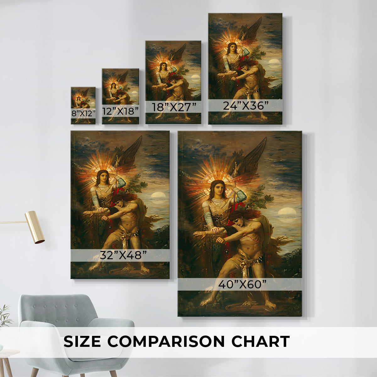 Size comparison chart for canvas art prints, showing multiple size options.