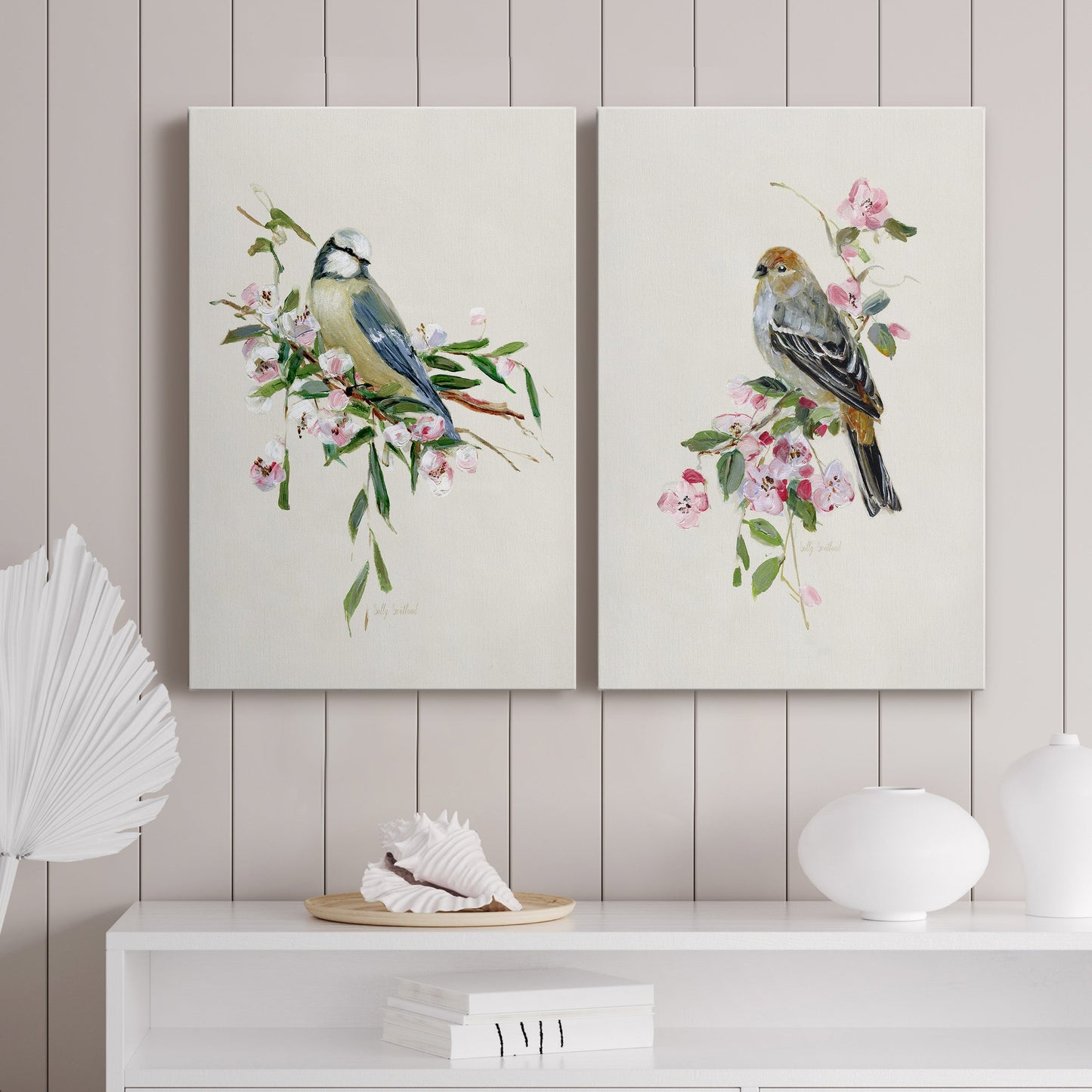 Spring Song Blue Bird Premium Gallery Wrapped Canvas - Ready to Hang - Set of 2 - 8 x 12 Each