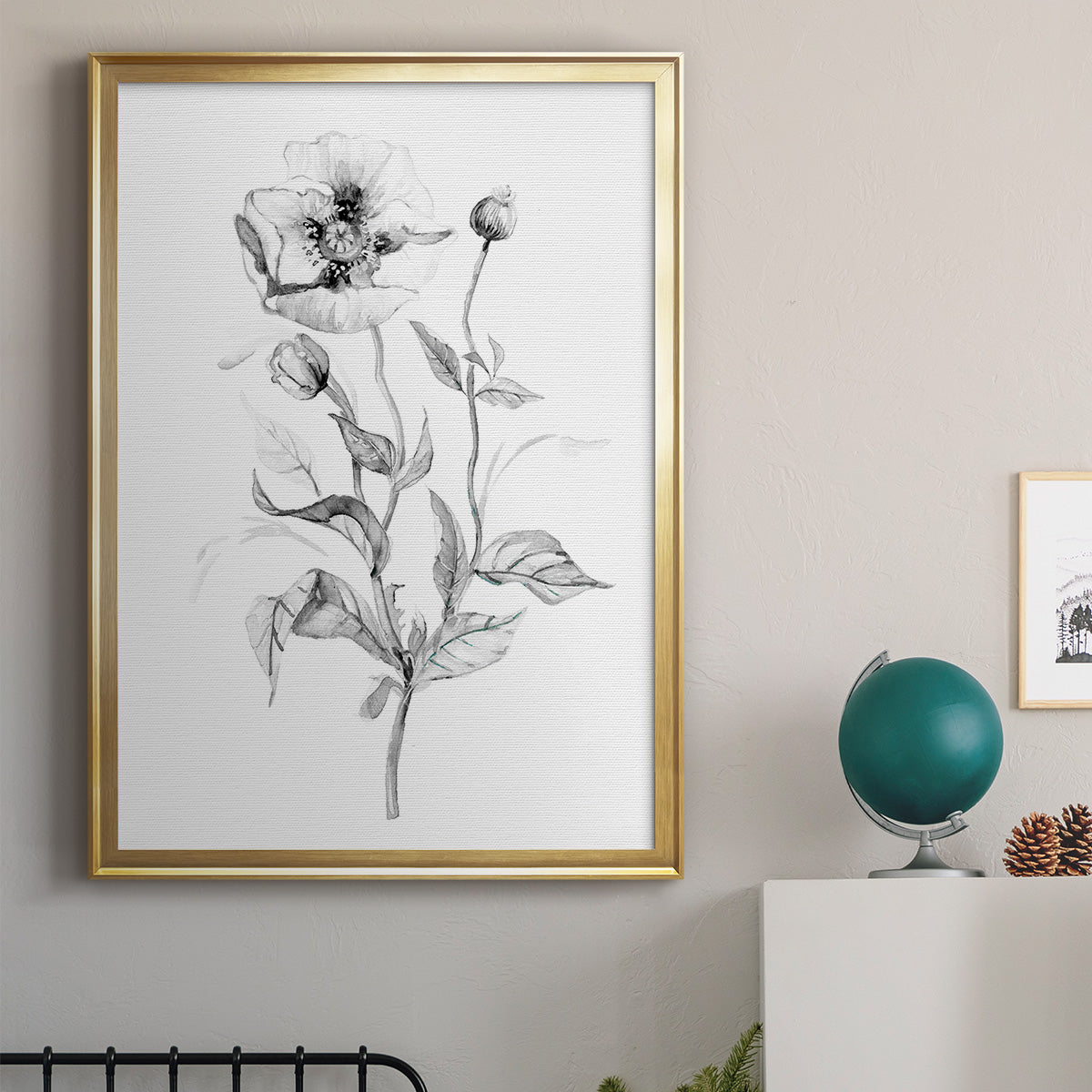 Wild Poppy Sketch - Modern Framed Canvas Print