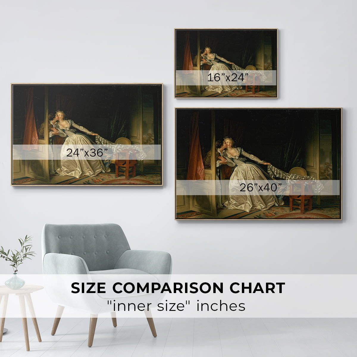 The Stolen Kiss (Le Baiser à la dérobée), c. 1788 - Floater Framed Canvas Print