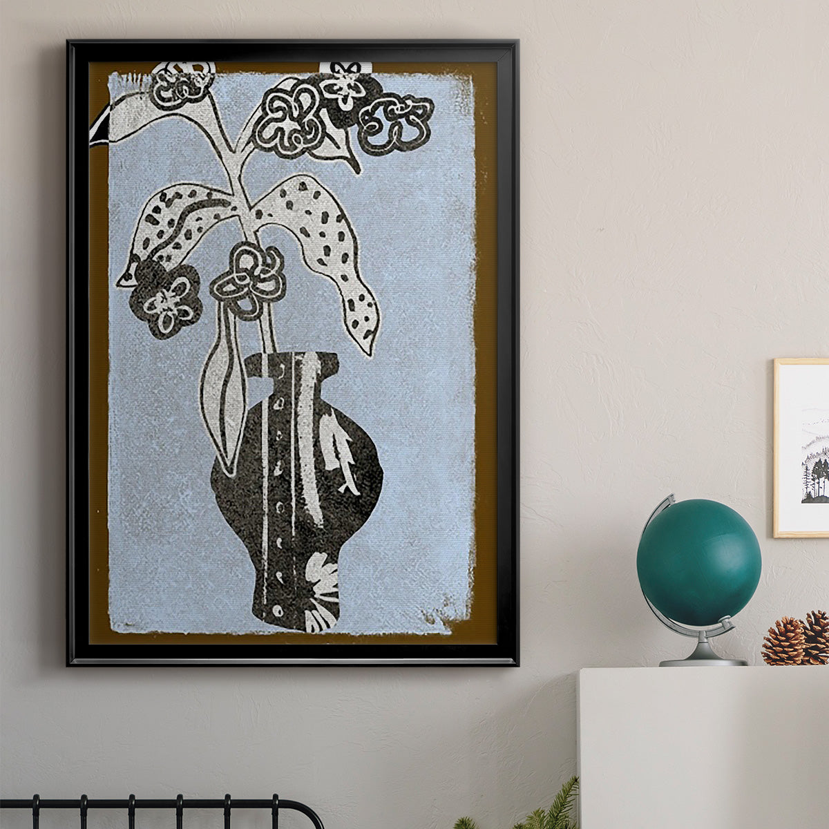 Graphic Flowers in Vase II - Modern Framed Canvas Print