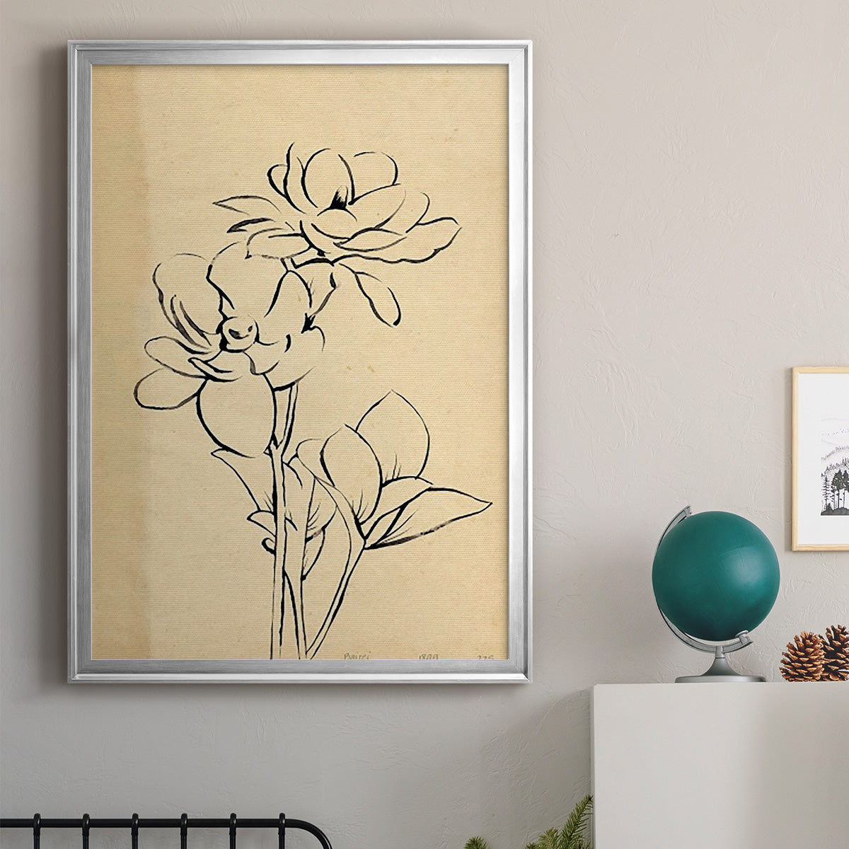 Magnolia Sketch II - Modern Framed Canvas Print