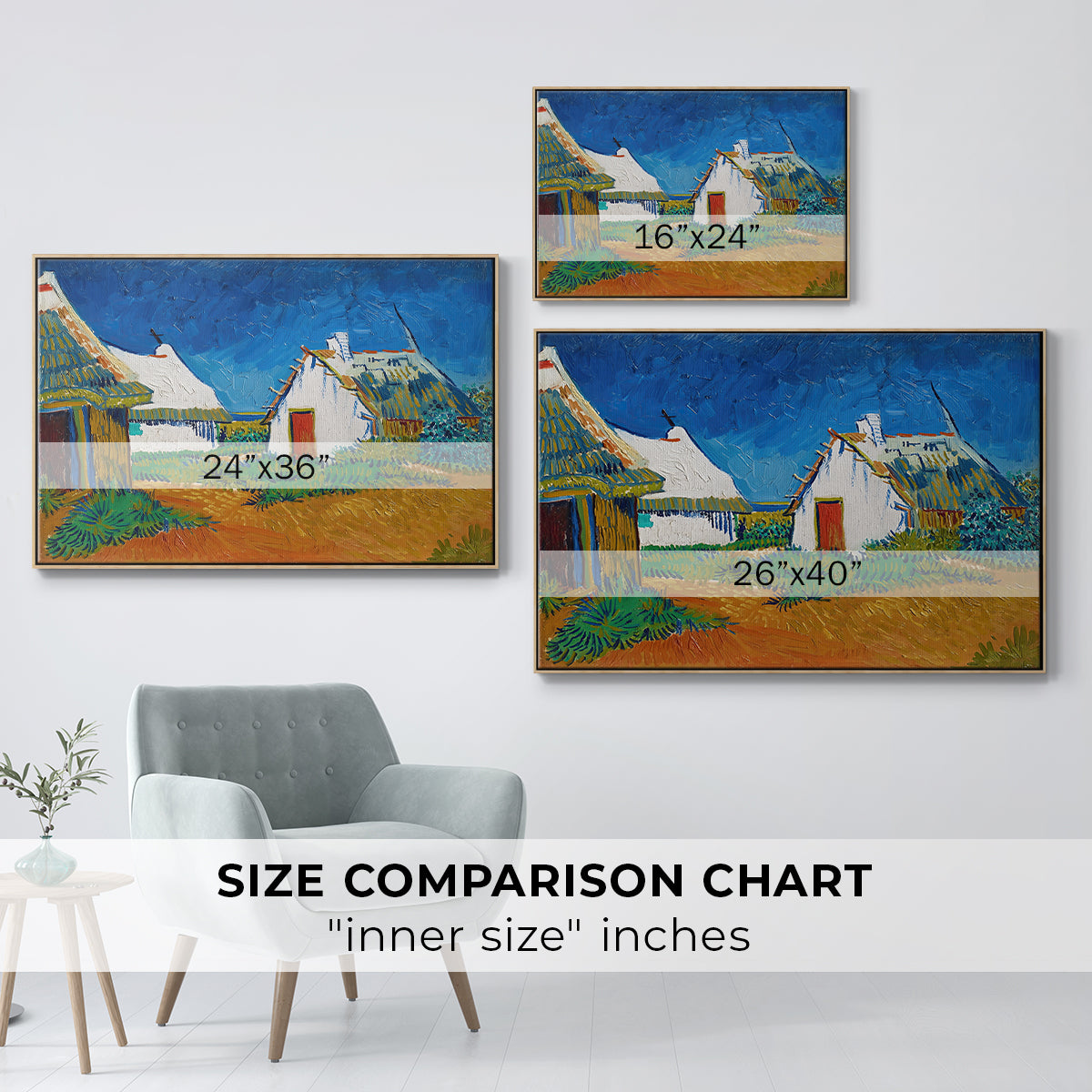 Three White Cottages at Saintes-Maries, 1888 - Floater Framed Canvas Print