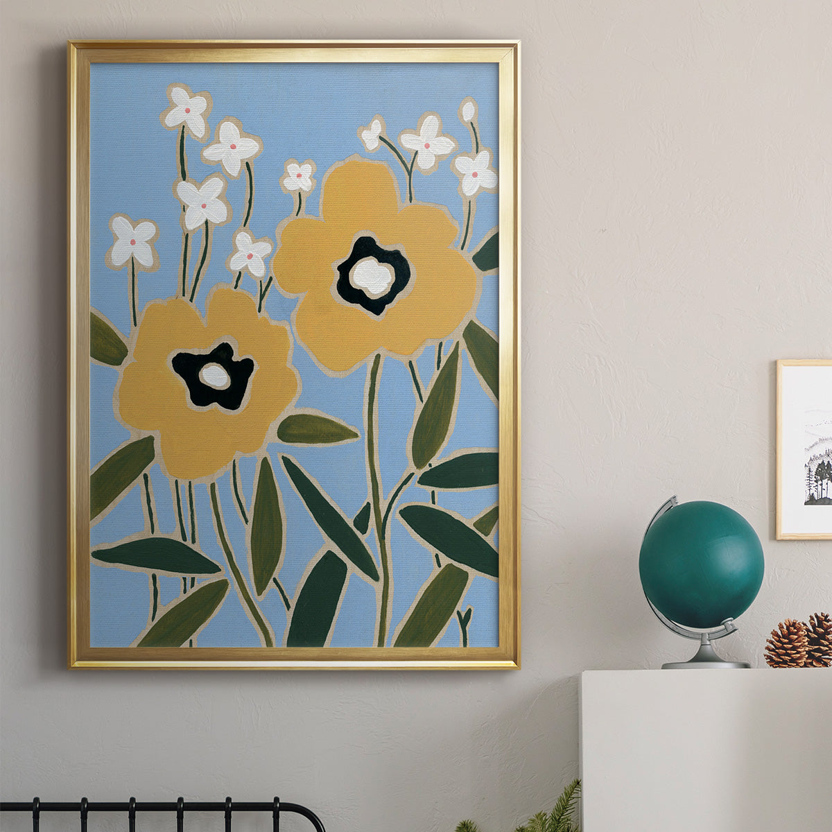 Woodblock Floral II - Modern Framed Canvas Print