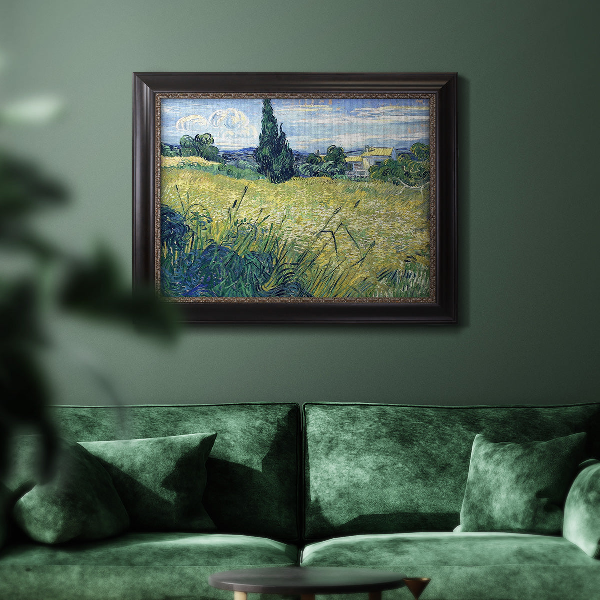 Green Wheat Field with Cypress - Ornate Framed Canvas Print