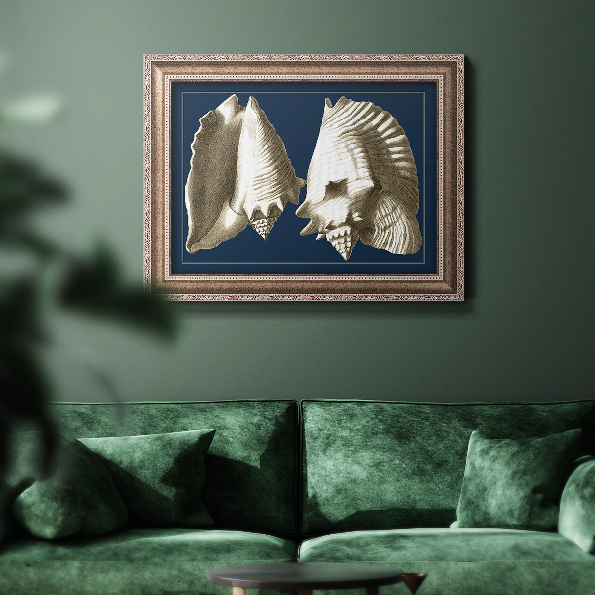 Conch Shells on Navy I Premium Framed Canvas- Ready to Hang