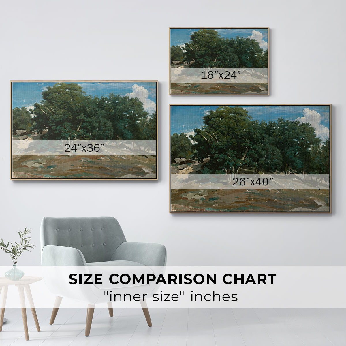 Fontainebleau: Oak Trees at Bas-Bréau, c. 1830-1835 - Floater Framed Canvas Print