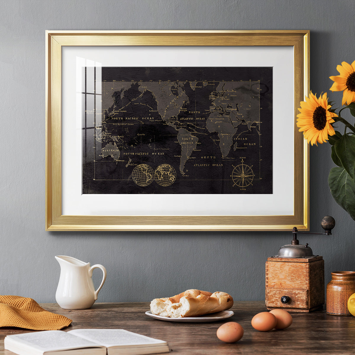 Black Gold Map - Modern Framed Art Print