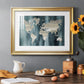 Navy World Map - Modern Framed Art Print