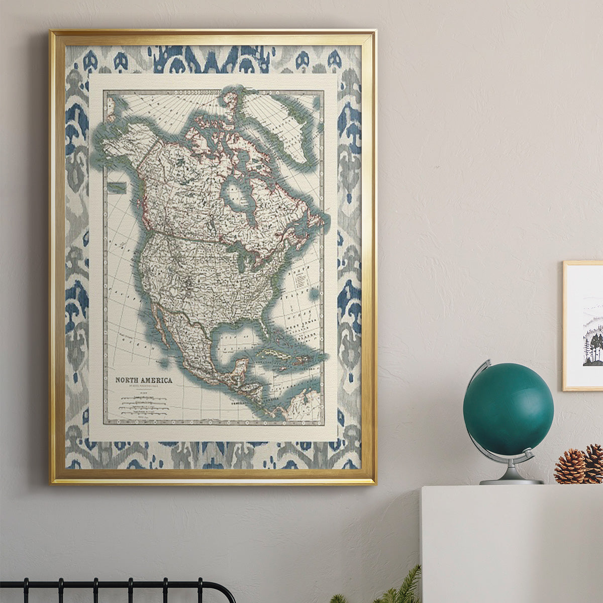 Bordered Map of North America - Modern Framed Canvas Print