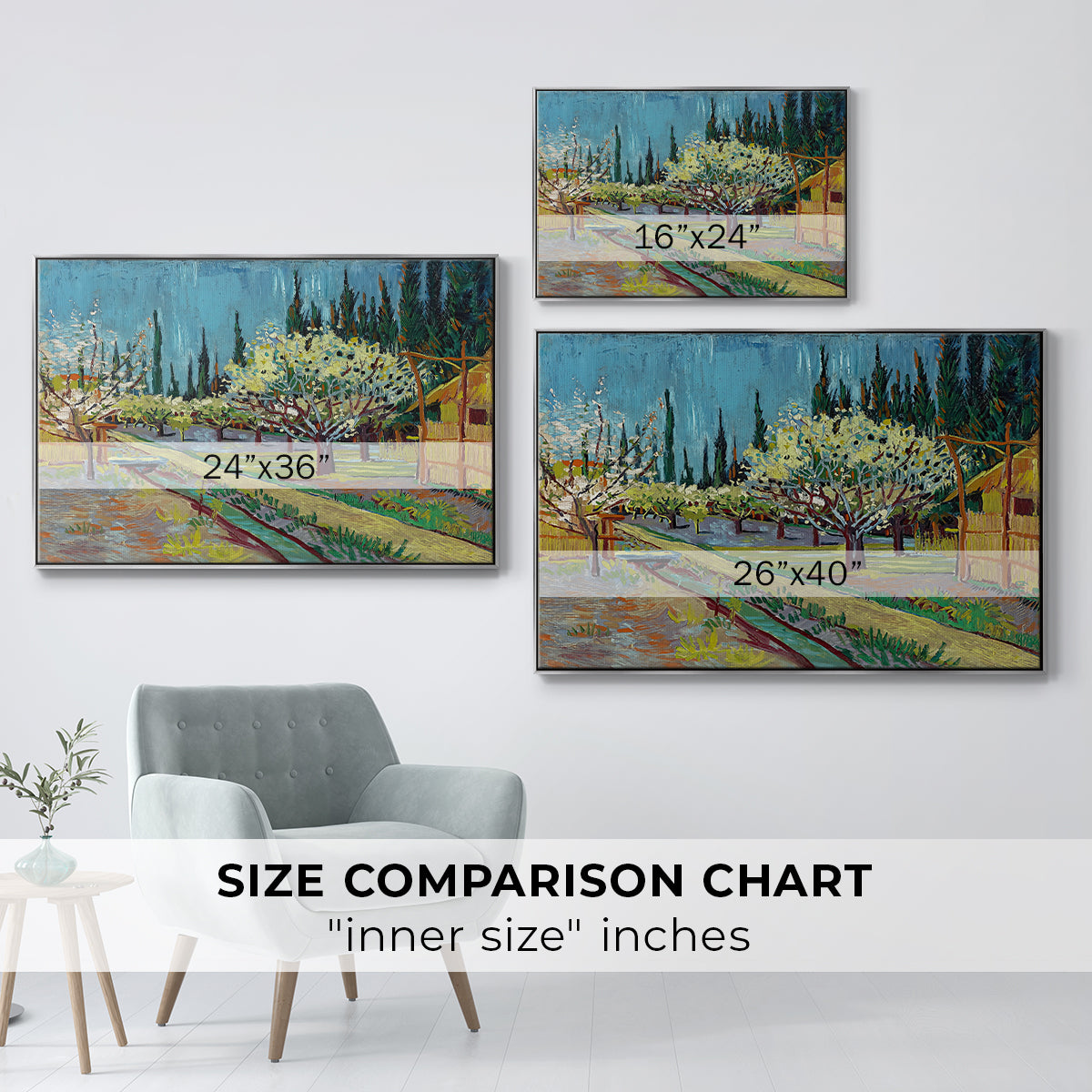 Orchard in Blossom, Bordered by Cypresses, 1888 - Floater Framed Canvas Print
