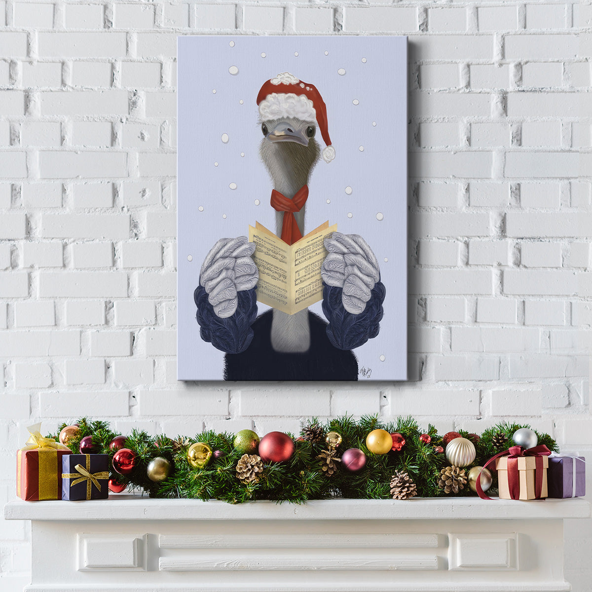 Ostrich, Carol Singing - Gallery Wrapped Canvas