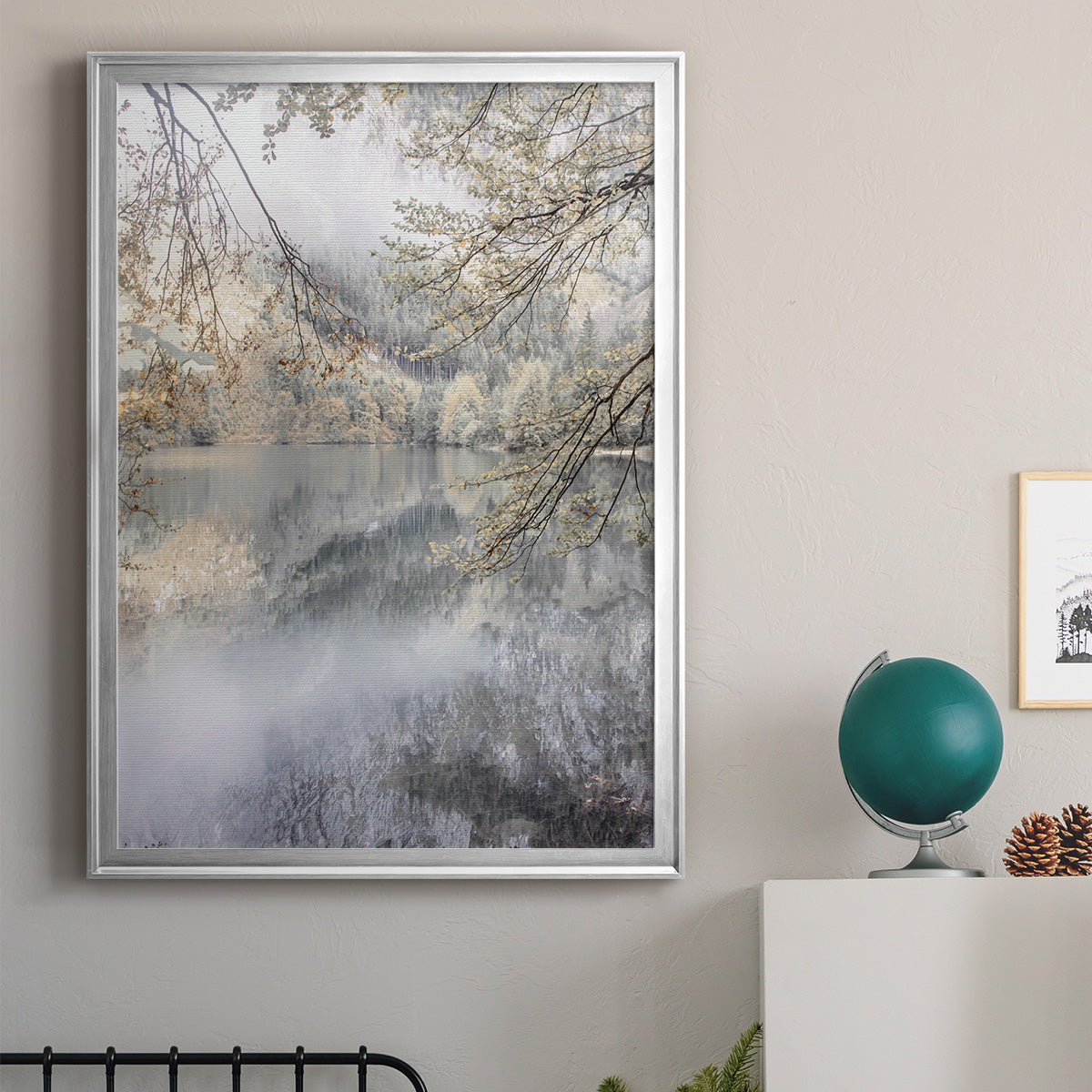 Misty Lake - Modern Framed Canvas Print