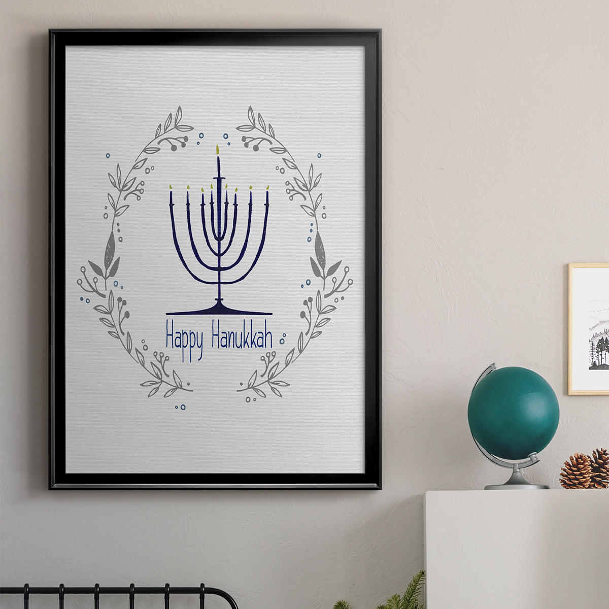 Happy Hanukkah II - Modern Framed Canvas Print