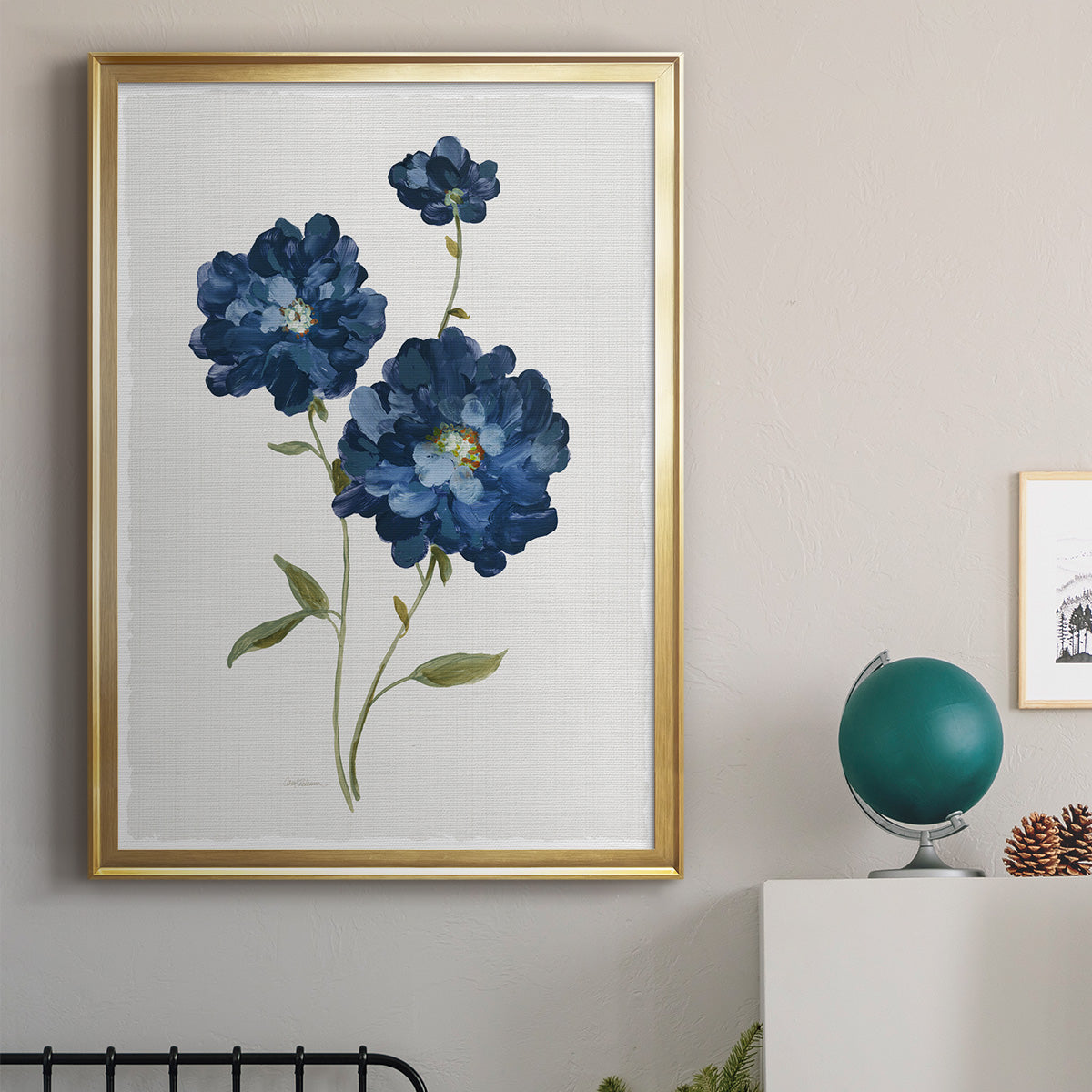 Blue Mums - Modern Framed Canvas Print