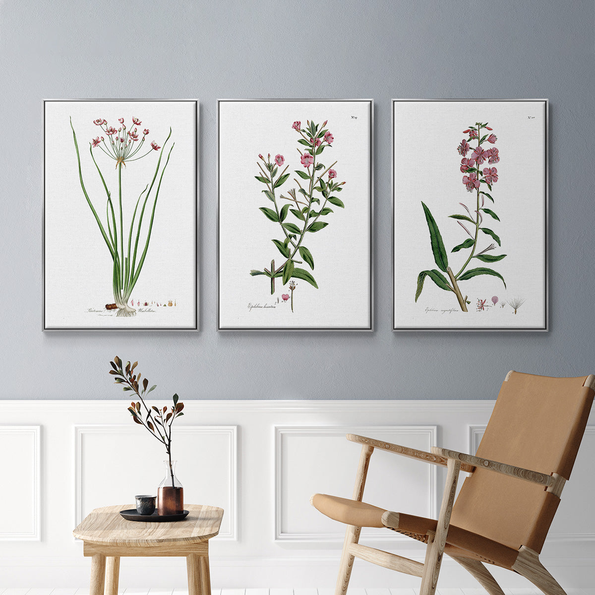 Rose Botanical I - Framed Premium Gallery Wrapped Canvas L Frame 3 Piece Set - Ready to Hang