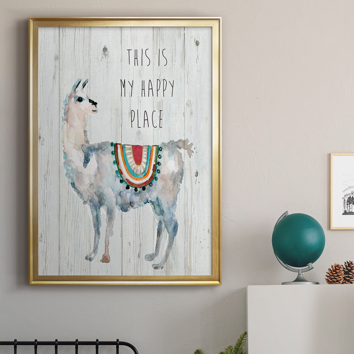 Llama Happy Place - Modern Framed Canvas Print