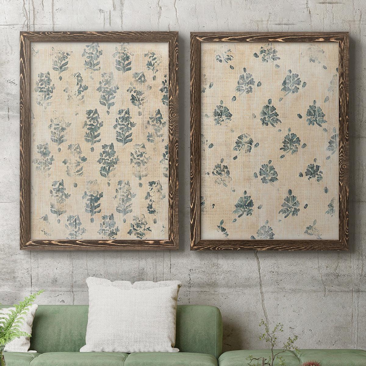 Vintage Blockprint I - Premium Framed Canvas 2 Piece Set - Ready to Hang