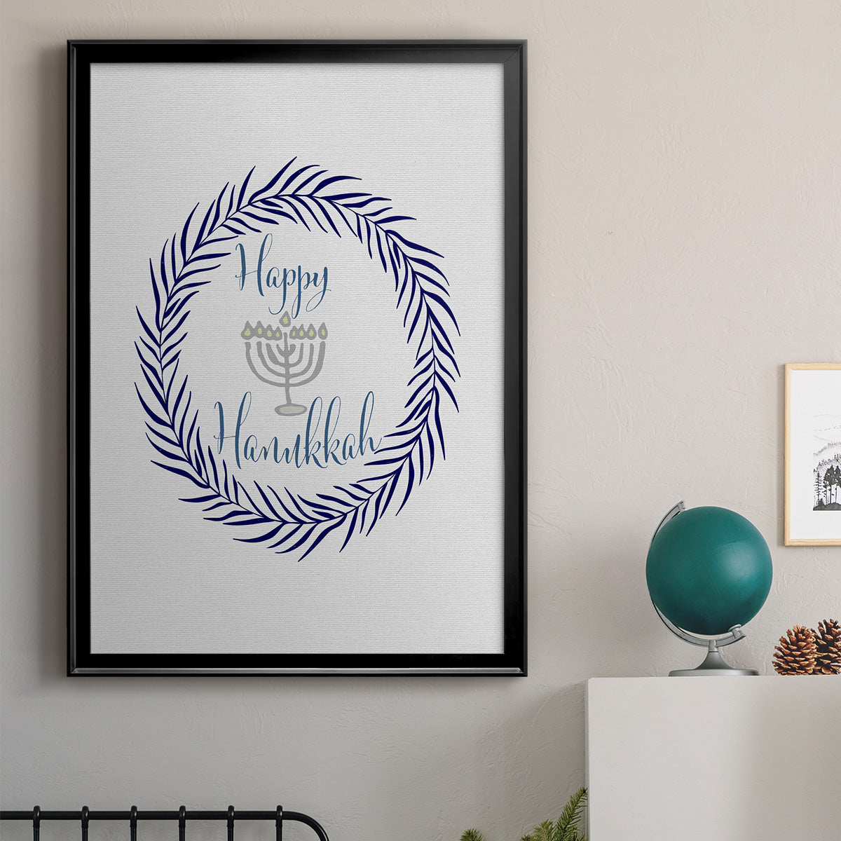 Hanukkah Wreath - Modern Framed Canvas Print