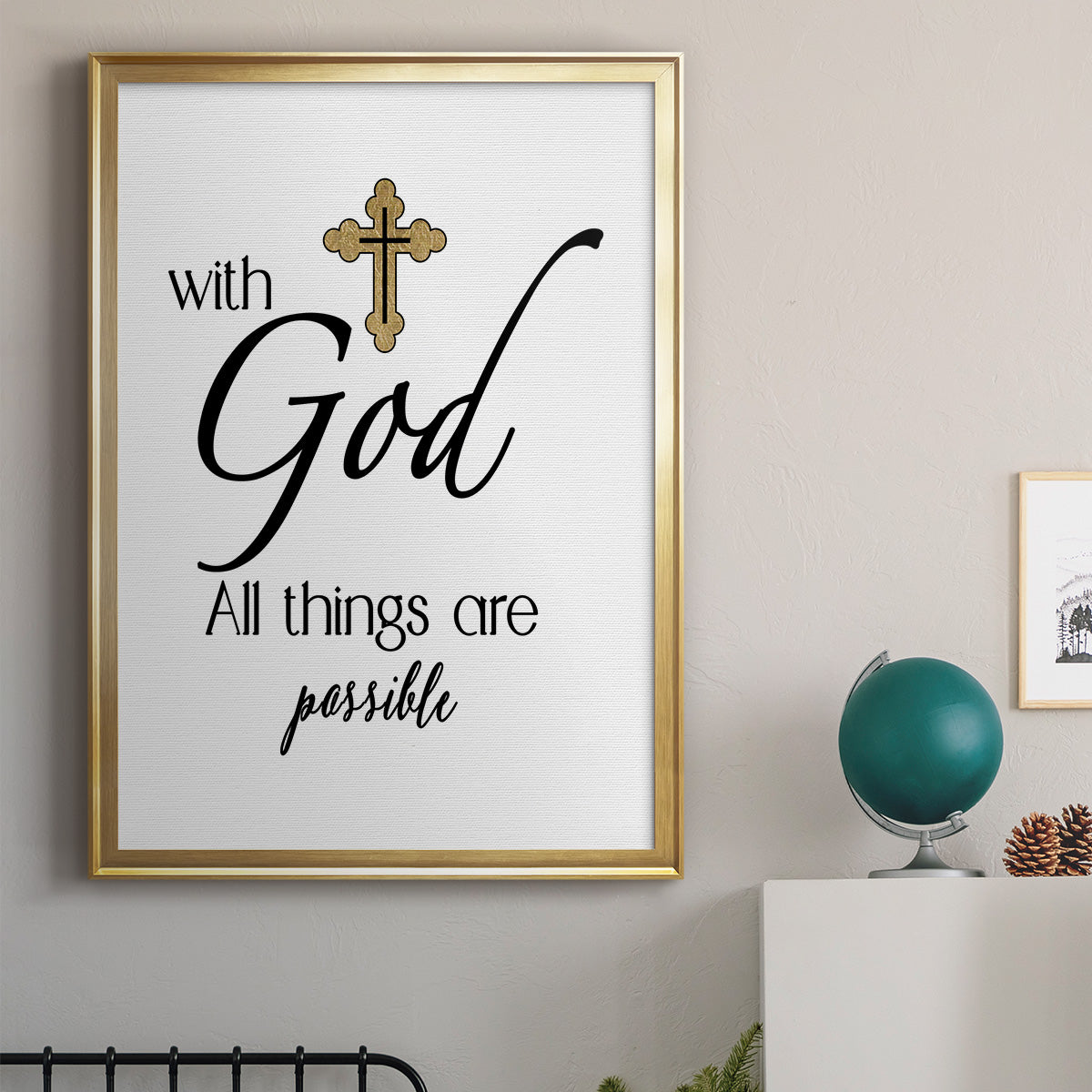 All Things Possible Gold - Modern Framed Canvas Print