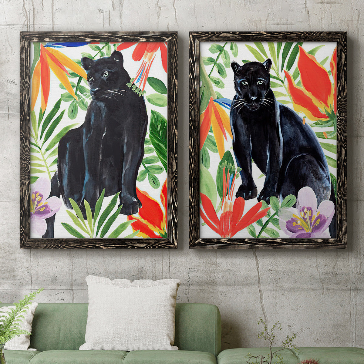 Panther's Paradise I - Premium Framed Canvas 2 Piece Set - Ready to Hang