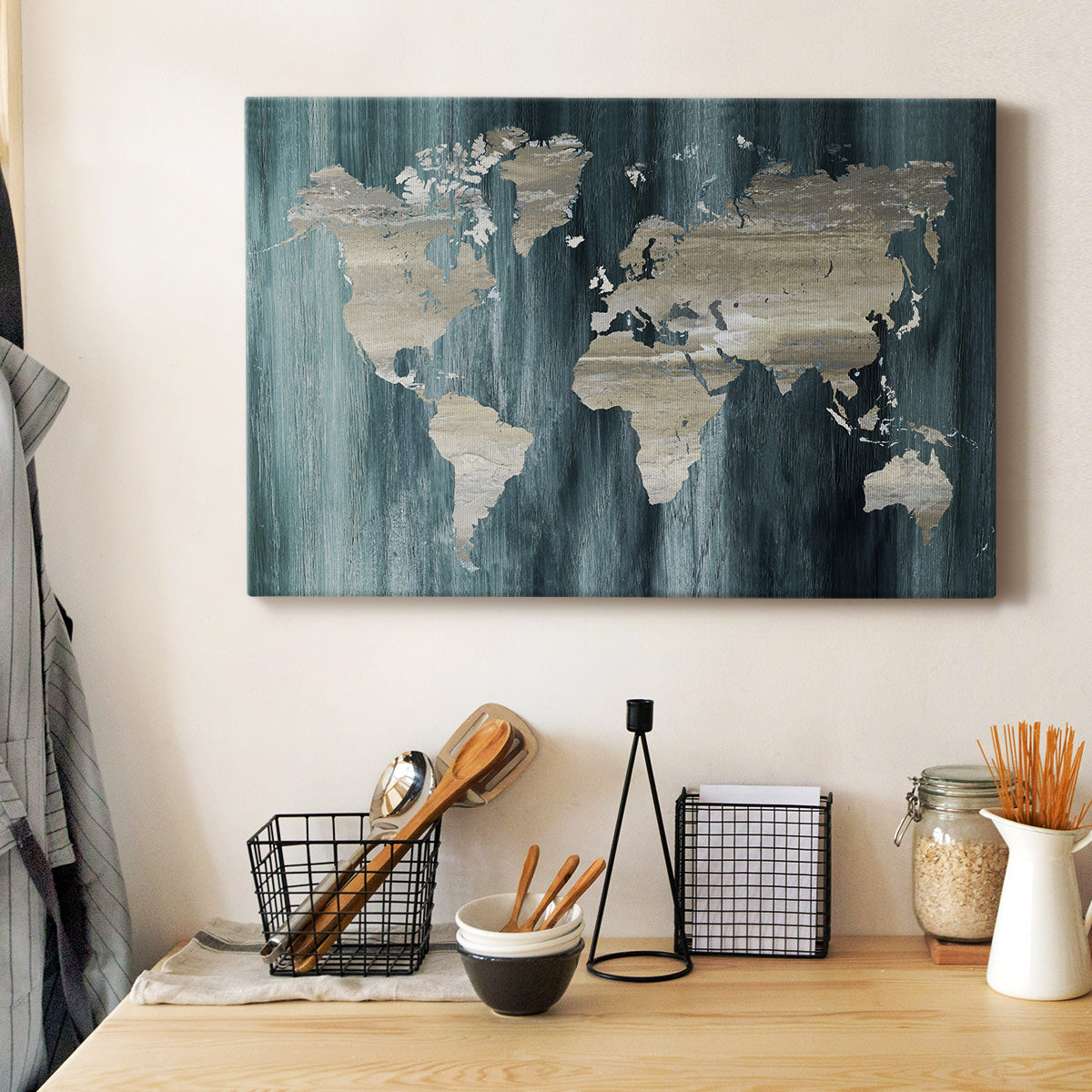 Navy World Map - Canvas Art Print