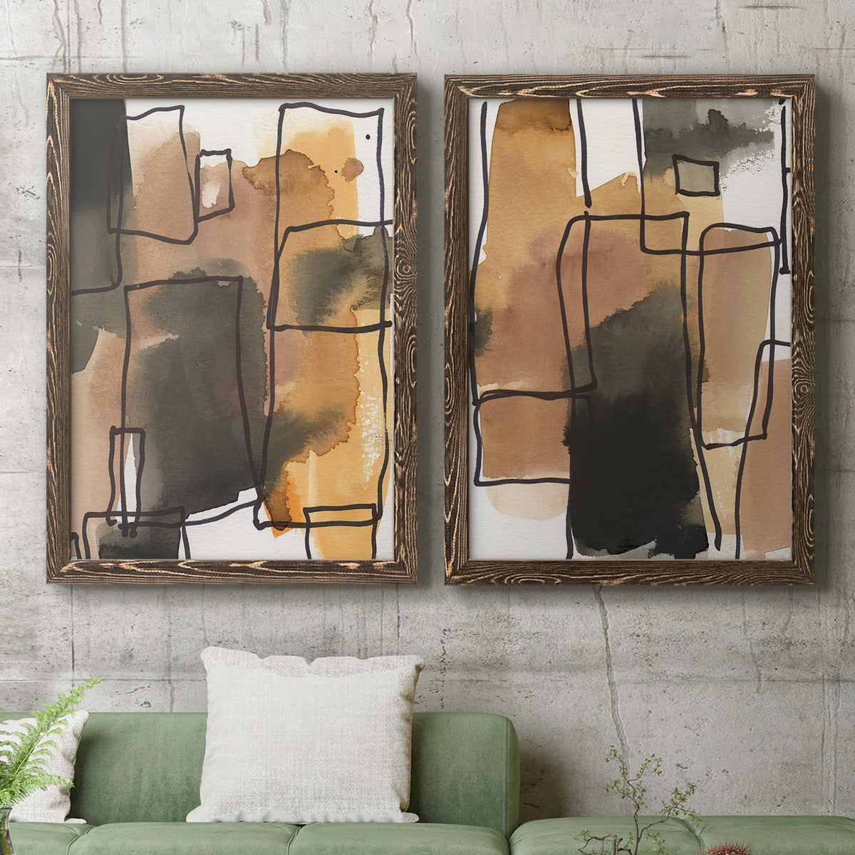 Retro Vibe I - Premium Framed Canvas 2 Piece Set - Ready to Hang