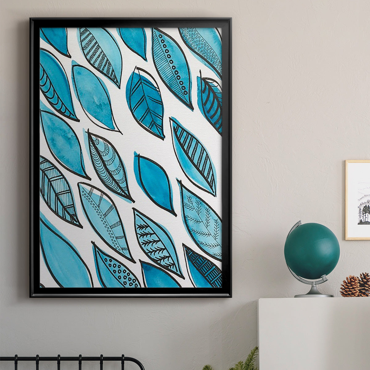 Patterned Leaf Shapes I - Modern Framed Canvas Print