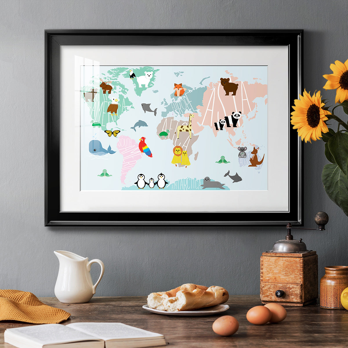 Animal Map - Modern Framed Art Print