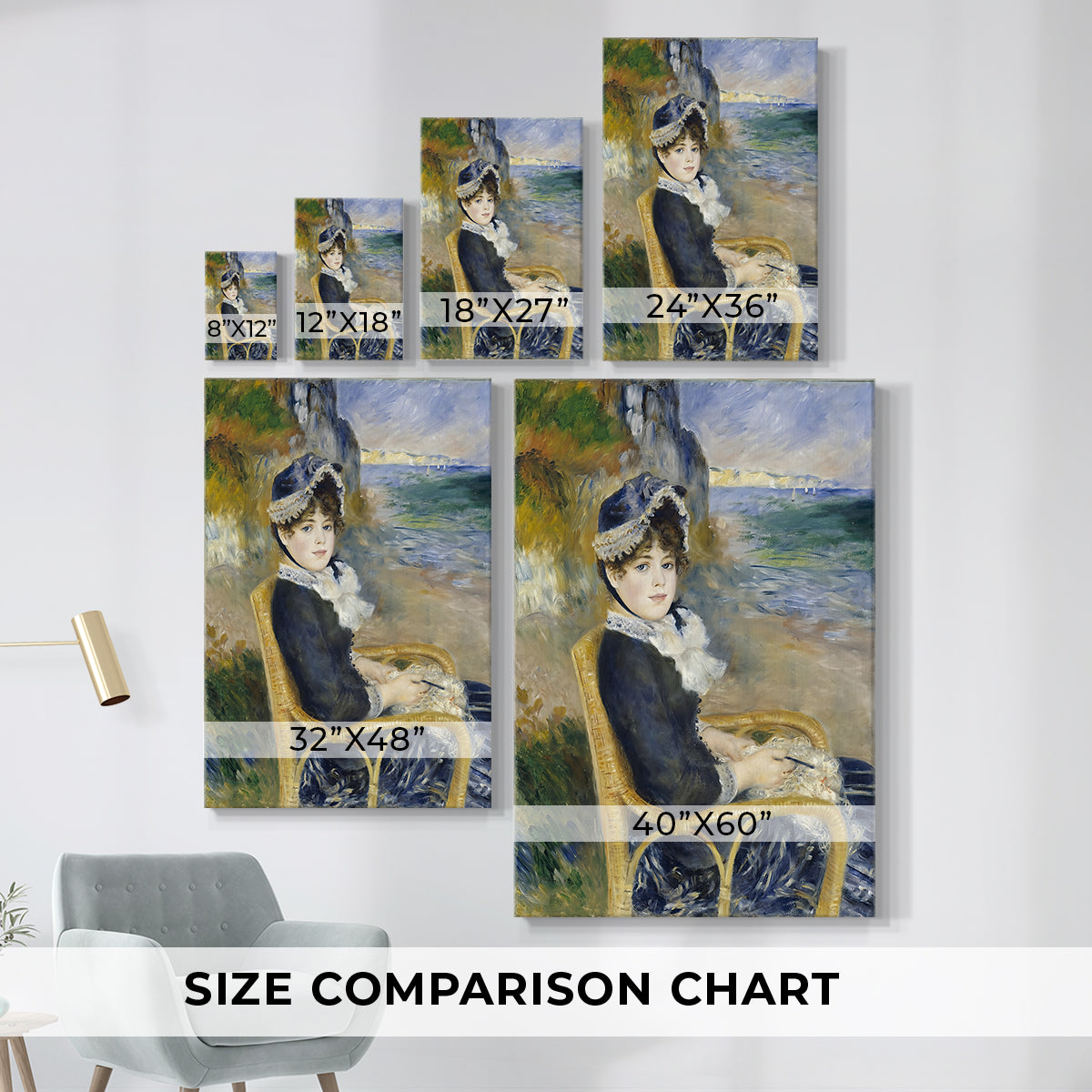 Size comparison chart for canvas art prints, showing multiple size options.