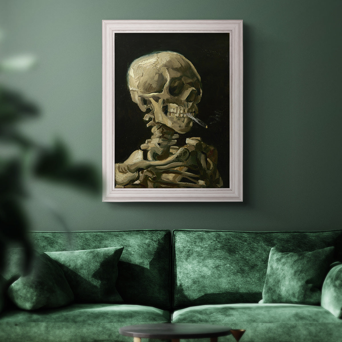 Head of a Skeleton with a Burning Cigarette - Ornate Framed Canvas Print