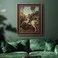 Religious painting of Saint George slaying the dragon by Raphael in an ornate bronzed mahogany wood frame displayed in a dark-toned interior setting.