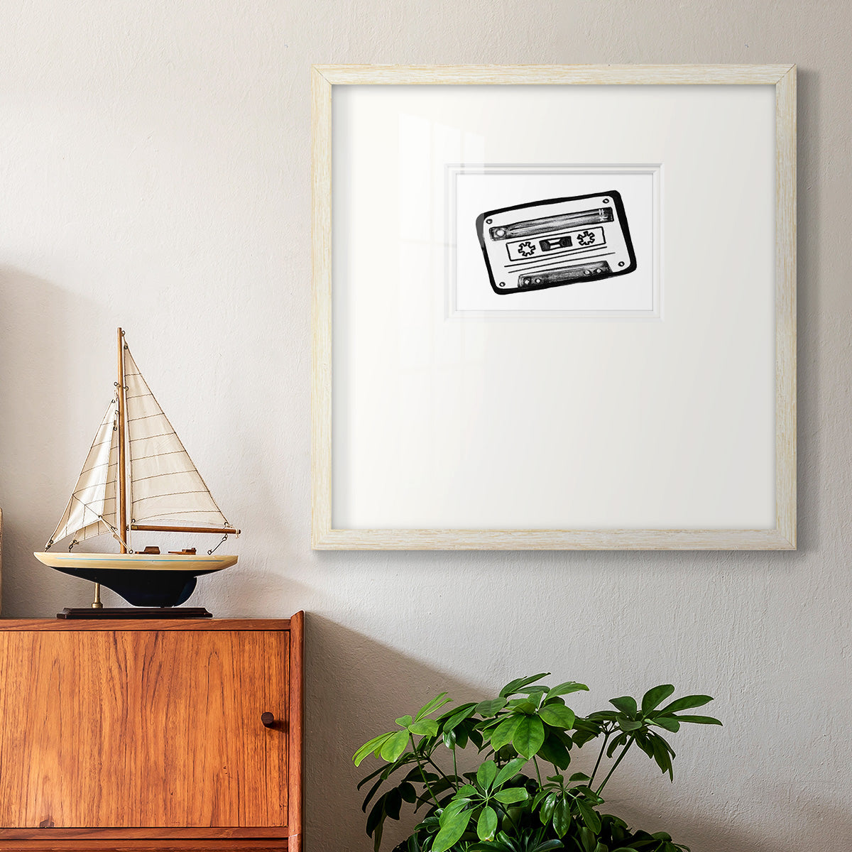 Cassette Sketch Premium Framed Print Double Matboard