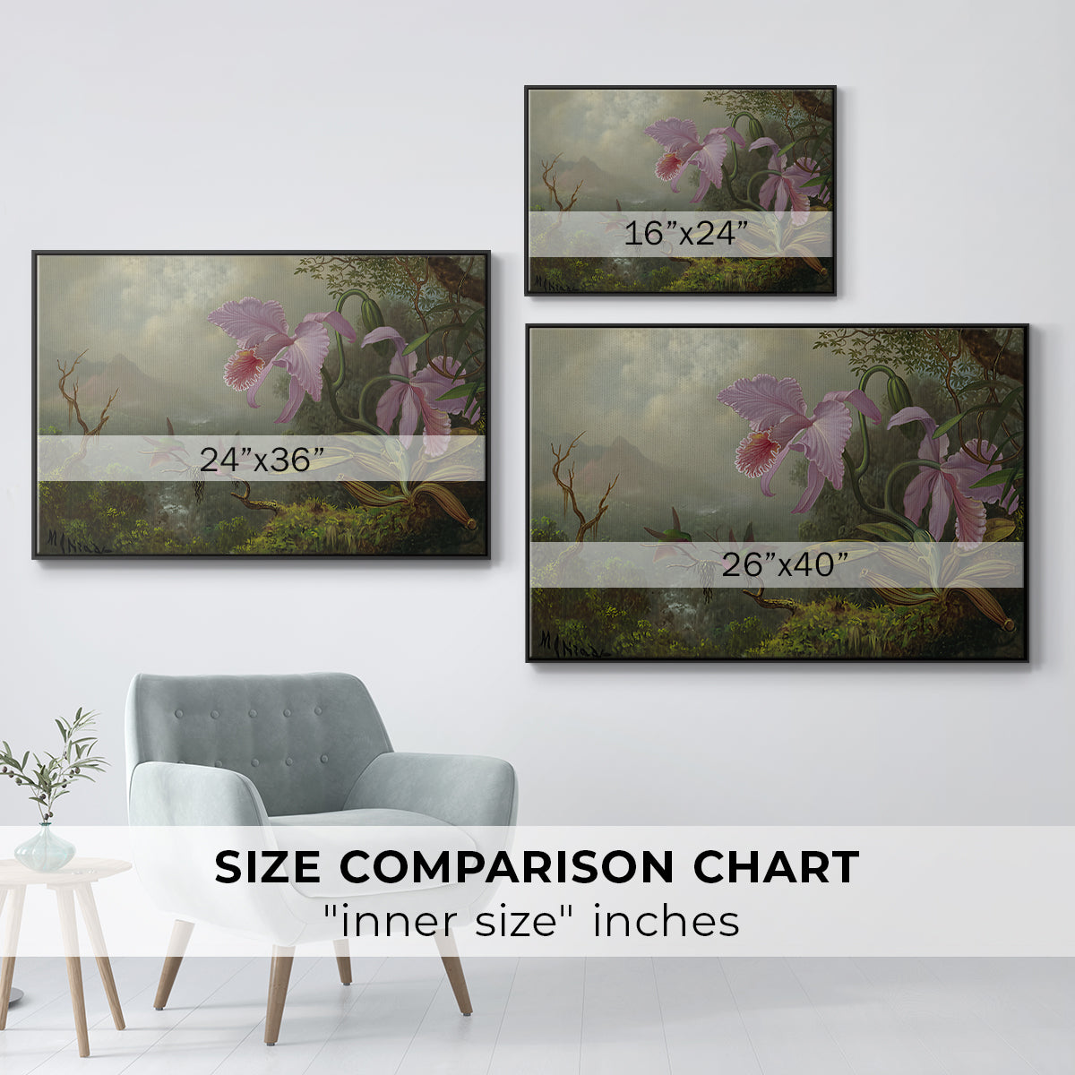 Two Sun Angel Hummingbirds on a Branch, c. 1890-1904 - Floater Framed Canvas Print