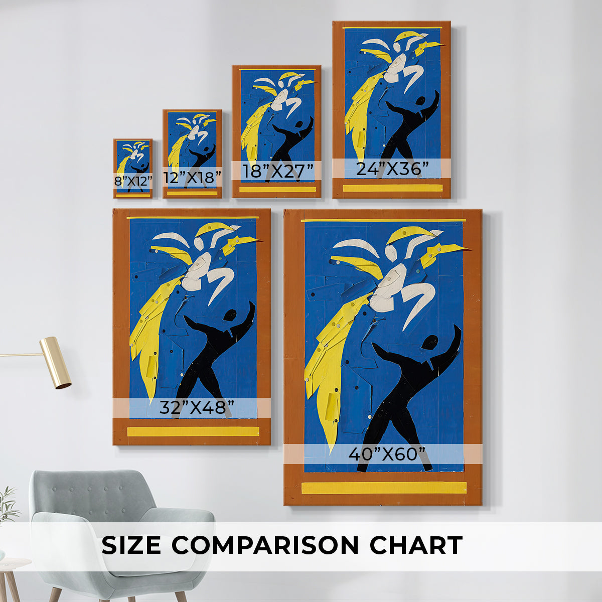 Size comparison chart for canvas art prints, showing multiple size options.