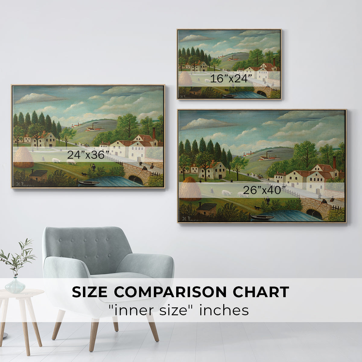 Pastoral Landscape with Stream, Fisherman and Strollers, 1875-1880 - Floater Framed Canvas Print