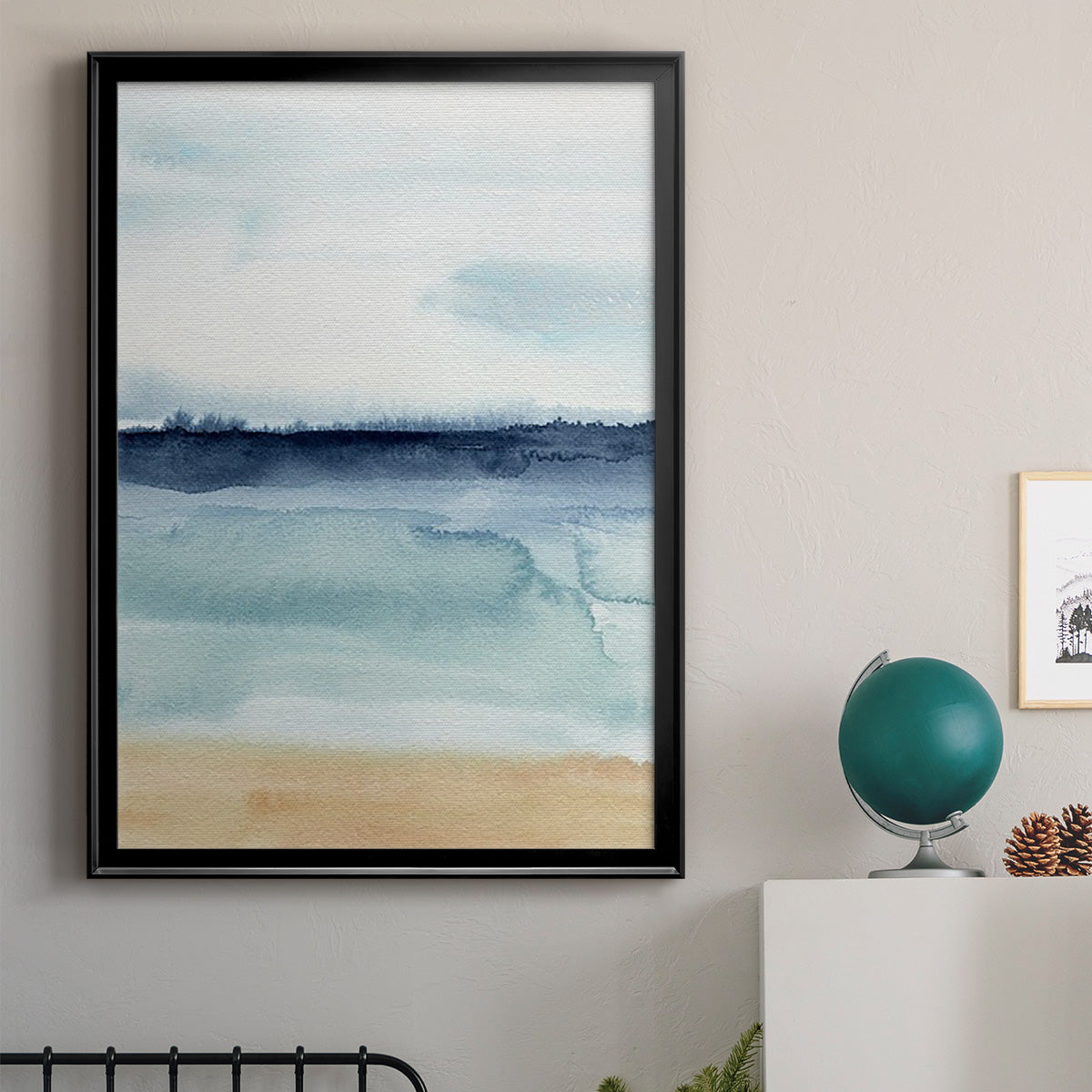 Watercolor Ocean Horizon I - Modern Framed Canvas Print